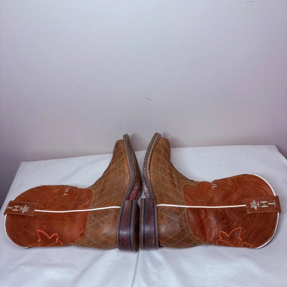 Tin Haul Kids Crossed Brown Orange Leather Patriotic‎ Square Toe Cowboy Boots 12